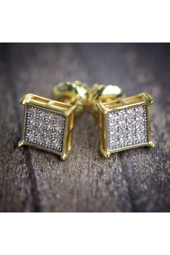 Men's 0.50cts Round Cut Diamond Square Stud Earring 14k Yellow Gold Plated