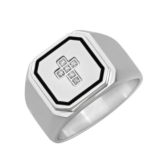 Men's .05 ctw Stainless Steel Diamond Accent Cross Ring, 8mm