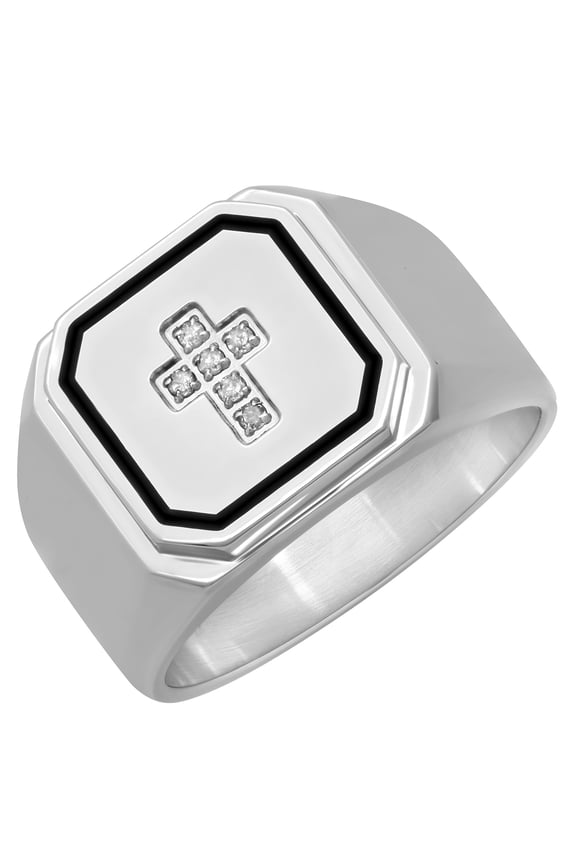 Men's .05 ctw Stainless Steel Diamond Accent Cross Ring, 8mm