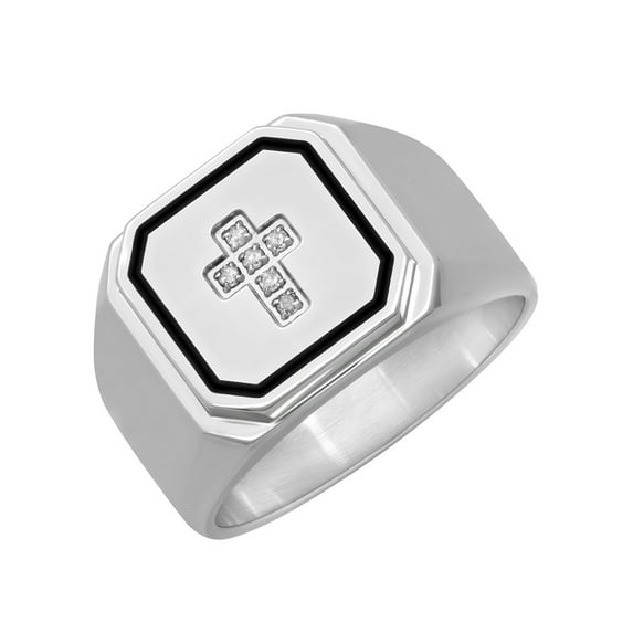 Men's .05 ctw Stainless Steel Diamond Accent Cross Ring, 8mm