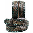 thumbnail image 1 of Men's 1-1/2" Wide Tan Leather Floral Tooled Casual Jean Belt 26FKBrown, 1 of 3