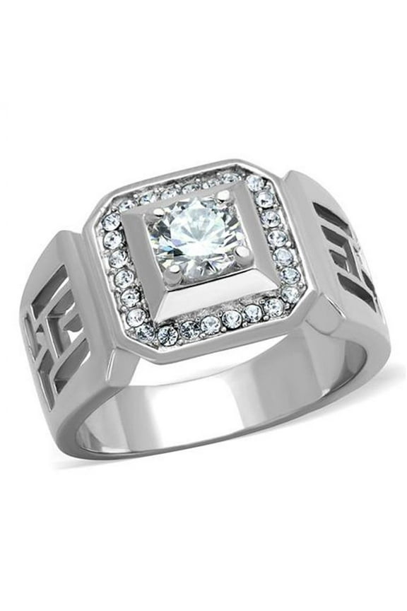 Men's 1.10 Ct Round Cut Cubic Zirconia, Silver Stainless Steel Ring Size 12