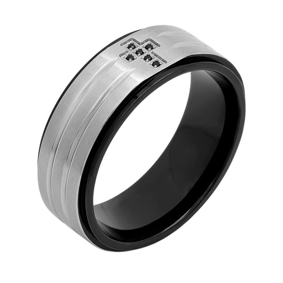 Men's 1/20 Carat T.W. Black Diamond Stainless Steel Cross Band, 8mm