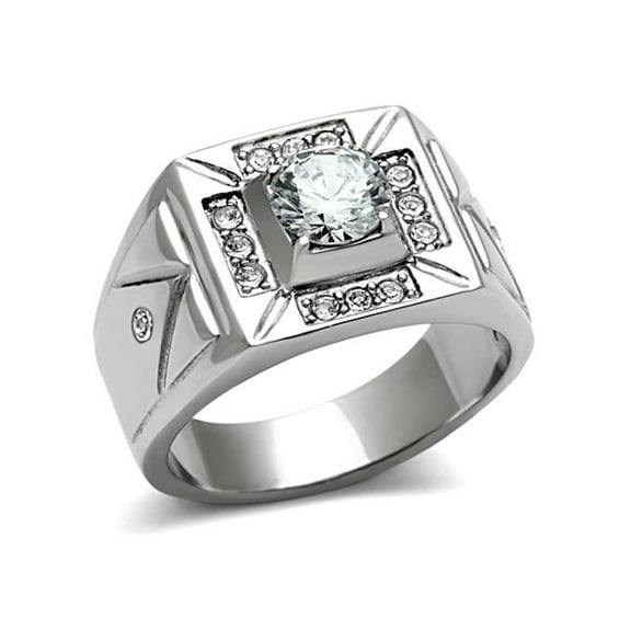 Men's 1.24 Ct Round Cut Cubic Zirconia, Silver Stainless Steel Ring Size 11