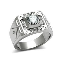 Men's 1.24 Ct Round Cut Cubic Zirconia, Silver Stainless Steel Ring Size 11