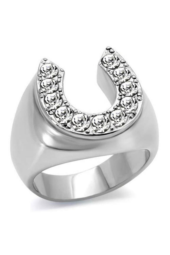 Men's 1.26Ct Cubic Zirconia Stainless Steel 316 Silver Horseshoe Ring Size 8