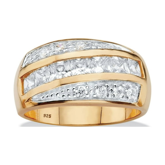 PalmBeach Jewelry Men's Square Cut Genuine Red Garnet Blue Sapphire or White Cubic Zirconia and CZ Channel Set Ring 14k Gold Plated .925 Silver