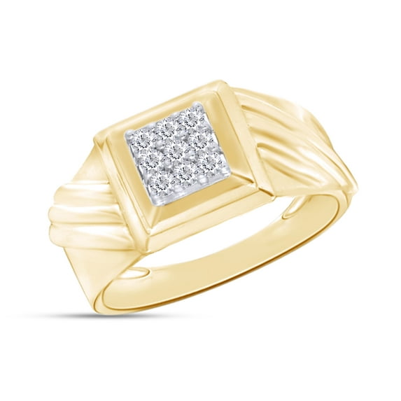 AFFY Men's 1/4 CT. T.W. Square Round Cut Natural Diamond Slant Band Ring In 14K Yellow Gold Over Sterling Silver (0.25 Cttw, J-K Color, I2-I3 Clarity), Ring Size-11.5