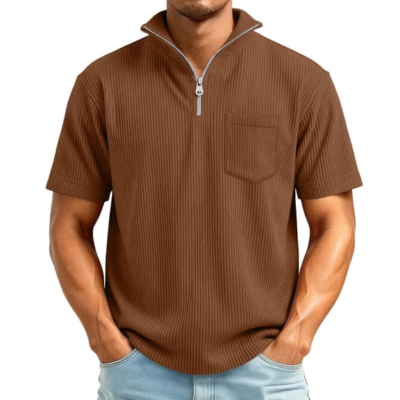 Men's 1/4 Zip Corduroy Short Sleeve Shirt Loose Fit Casual Pullover Top Soft Comfy Everyday Wear For Men Lightweight Breathable Daily Outwear