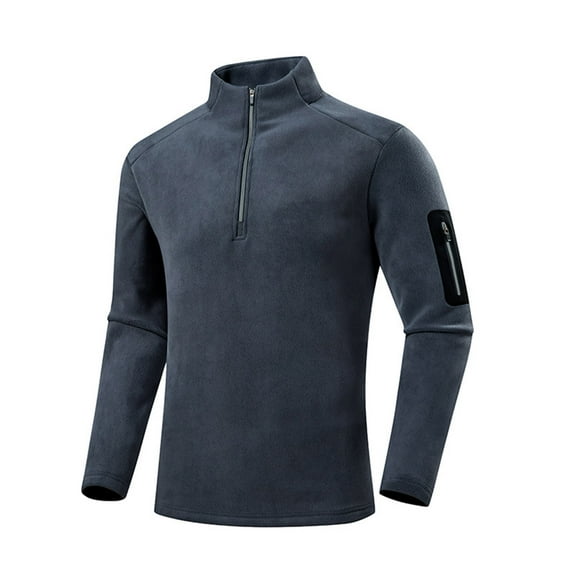Men's 1/4 Zip Fleece Jacket with Pockets Warm Soft Long Sleeve Thermal Fleece Hiking Hunting Jackets Winter Coat Dark Gray M
