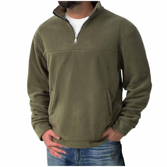 Men's 1/4 Zip Fleece Pullover Long Sleeve Stand Collar Fuzzy Sweater Sweatshirts with Pockets Solid Outerwear (3XL, Army Green)