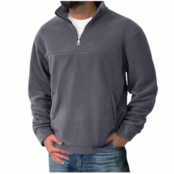 Men's 1/4 Zip Fleece Pullover Long Sleeve Stand Collar Fuzzy Sweater Sweatshirts with Pockets Solid Outerwear (3XL, Dark Gray)