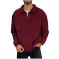 thumbnail image 1 of Men's 1/4 Zip Fleece Pullover Sweater Solid Color Casual Fuzzy Thermal Tops Long Sleeve Lapel Collar Sweatshirt (XL, Wine), 1 of 6