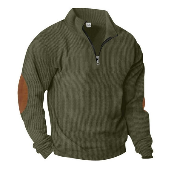Men’s 1/4 Zip Jumper Long Sleeve Warm Sweater Soft Corduroy Pullover Sweatshirt Army Green M