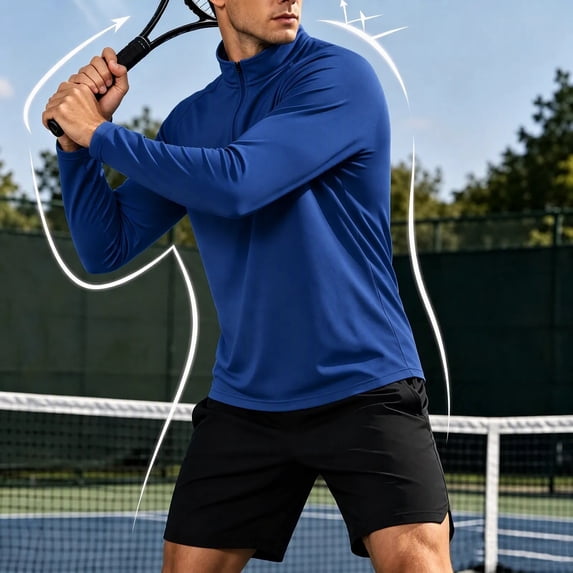 Men's 1/4 Zip Long Sleeve Athletic Pullover Top Fitted Breathable Casual Sweatshirt Comfy Tee for Tennis Running Jogging Hiking Wear(Blue,XXL)