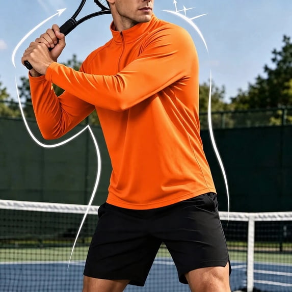 Men's 1/4 Zip Long Sleeve Athletic Pullover Top Fitted Breathable Casual Sweatshirt Comfy Tee for Tennis Running Jogging Hiking Wear(Orange,XL)