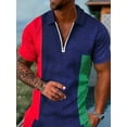 thumbnail image 1 of Men's 1/4 Zip Polo Shirts Fashion Polo Shirts Vintage Striped Shirts Casual Golf Shirts Blue XL, 1 of 6