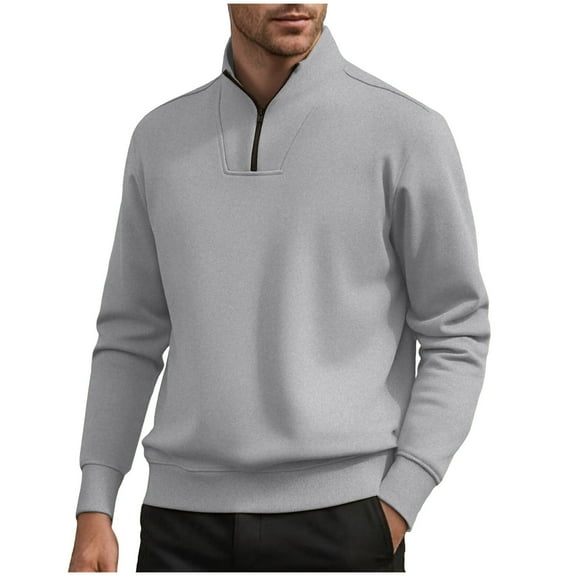 Men's 1/4 Zip Pullover Cotton Fleece Sweatshirts Long Sleeve Solid Color Casual Warm Fall Winter Sweater Tops (M, Gray)