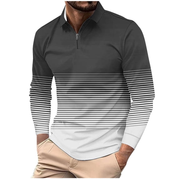 Men's 1/4 Zip Pullover Striped Fashion Casual Golf Shirts Long Sleeve Polo-Collared Color Block Fall Spring Tops (3XL, Black #B)