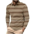 thumbnail image 1 of Men's 1/4 Zip Pullover Striped Fashion Casual Golf Shirts Long Sleeve Polo-Collared Color Block Fall Spring Tops (L, Coffee #C), 1 of 5