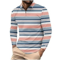 Men's 1/4 Zip Pullover Striped Fashion Casual Golf Shirts Long Sleeve Polo-Collared Color Block Fall Spring Tops (XL, Pink #C)