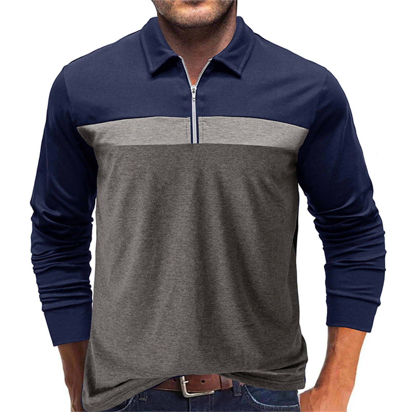 Men's 1/4 Zip Pullover Tops Fall Fashion Color Block Regular Fit
