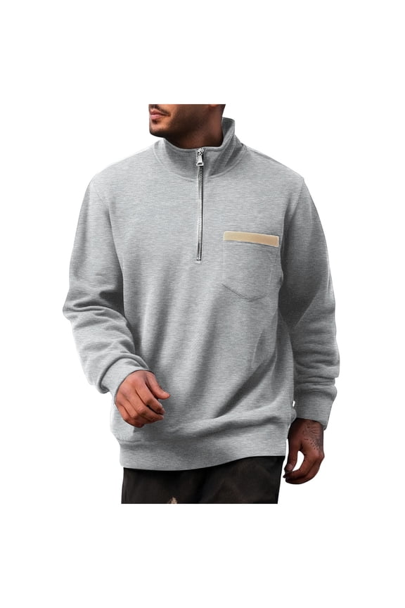 Men's 1/4 Zip Pullover with Chest Pocket Loose Fit Casual Soft Cotton Fleece Plain Sweater Sweatshirts (3XL, Gray)