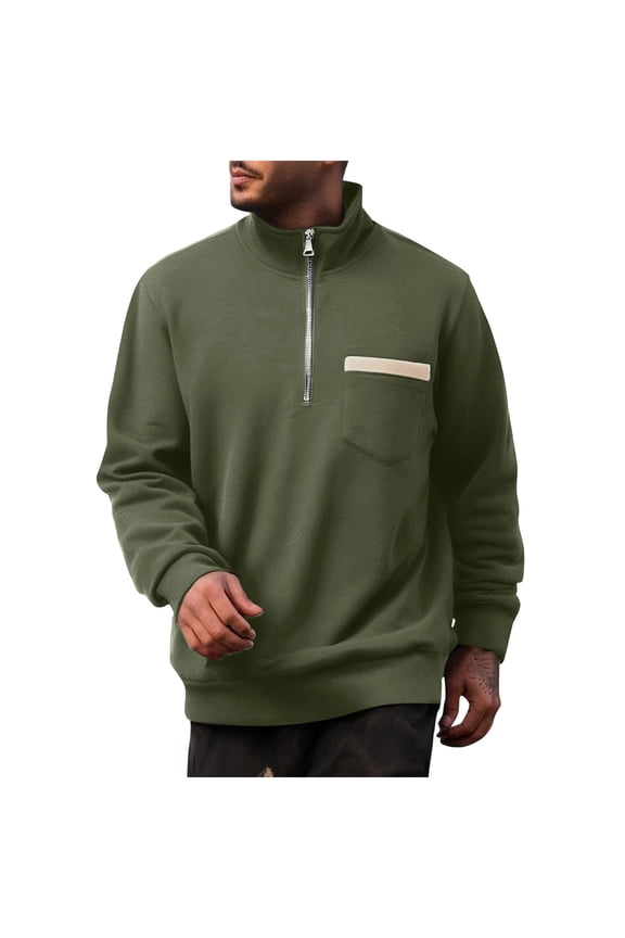 Men's 1/4 Zip Pullover with Chest Pocket Loose Fit Casual Soft Cotton Fleece Plain Sweater Sweatshirts (M, Green)