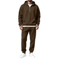 thumbnail image 1 of Men’s 1/4 Zip Tracksuit 2‑Piece Outfit Set, Long Sleeve Stand Collar Pullover Sweatshirt with Kangaroo Pocket, Jogger Pants, Loose Casual Sweatsuit for Daily Outdoor Activities Beige XL, 1 of 7