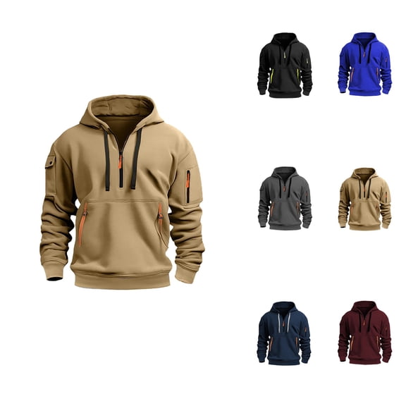 Men's 1/4 Zip Up Long Sleeve Hoodie – Solid Color Casual Pullover Sweatshirt for Spring, Autumn & Winter with Pockets, Plus Size Available