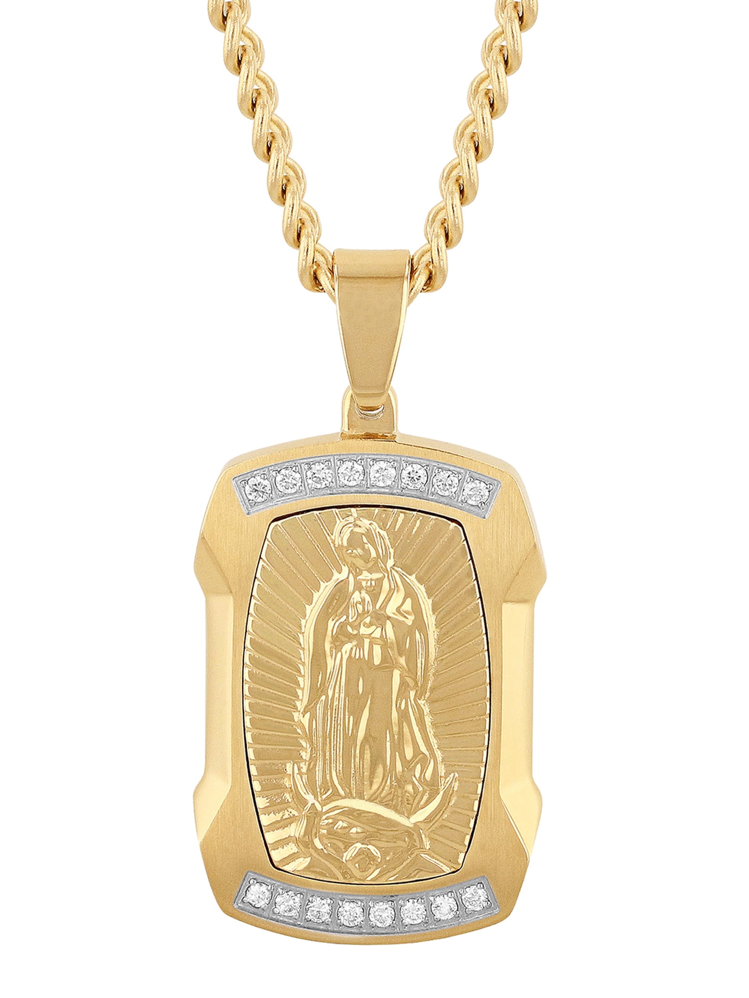 Men's 1/5 Ctw Lab-Grown Diamond Gold-Tone Stainless Steel Virgin of Guadalupe Medallion Pendant - Brilliance Fine Jewelry