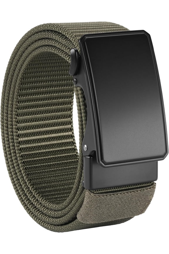 Men's 1.5" Nylon Ratchet Belt, Casual Web Click Belt with Slide Buckle for Jeans, No Holes Adjustable Trim to Fit