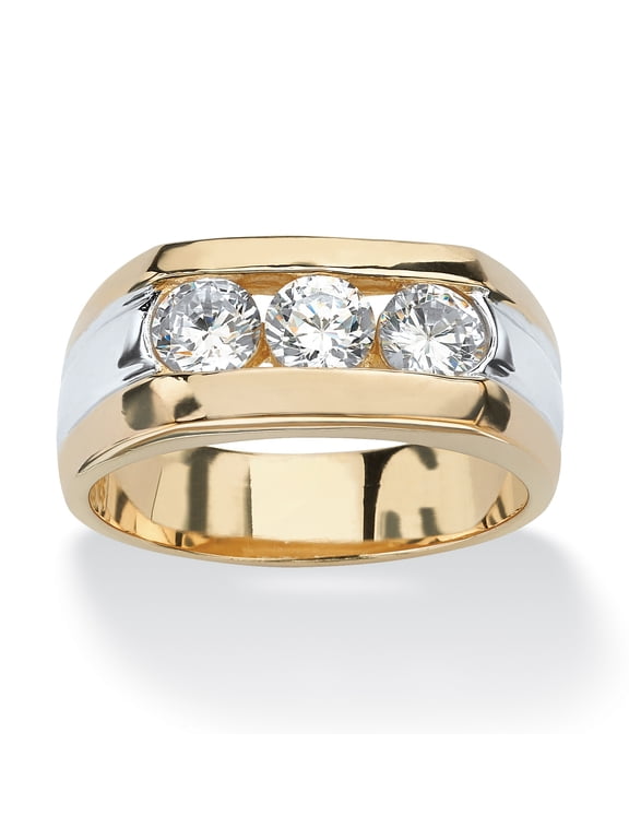 Men's 1.50 TCW Channel-Set CZ 14k Gold-Plated 3-Stone Ring