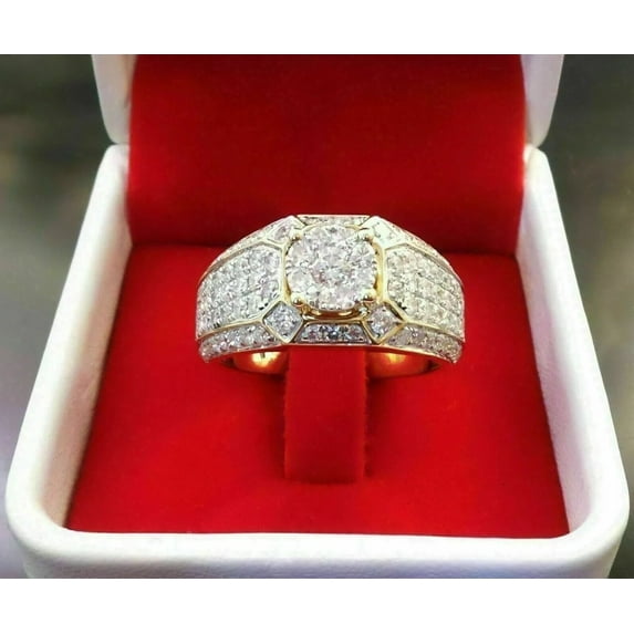 Men's 1.50Ct Round Cut Lab Created Diamond Women's Wedding Band Ring 14K Yellow Gold Plated Silver