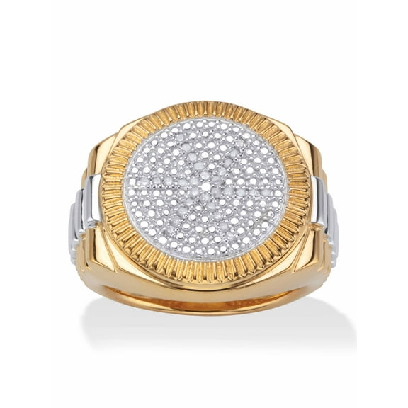 PalmBeach Jewelry Men's 1/6 TCW Round Pave Diamond Two-Tone Ribbed Ring in 18k Gold-plated Sterling Silver