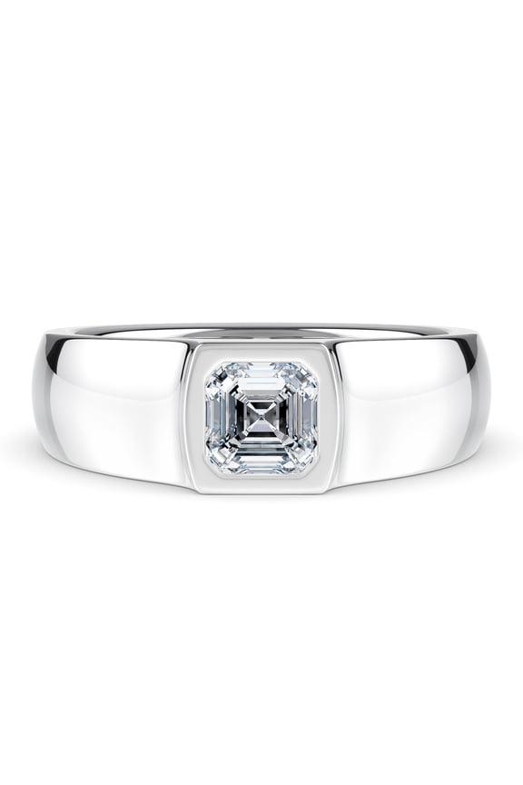 Men’s 1 CT Asscher Cut Moissanite Wedding Band 14K White Gold Plated Modern Premium Ring