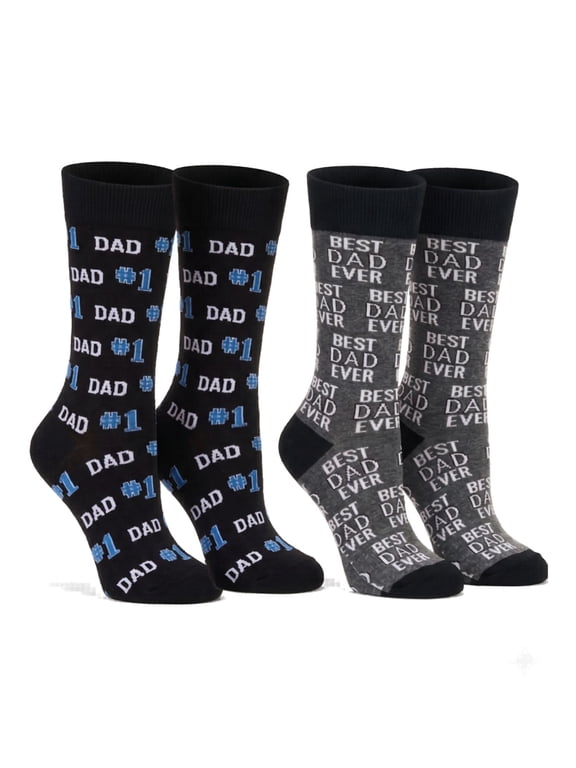 Men's Number 1 Dad & Best Dad Ever Novelty Funny Socks Father's Day 2-PACK