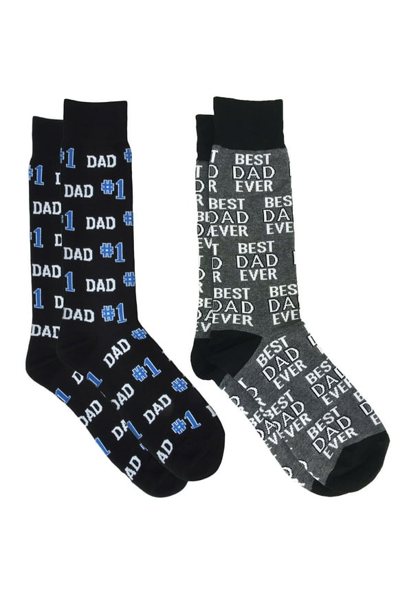 Men's #1 Dad & Best Dad Ever Novelty Funny Socks Father's Day 2-PACK