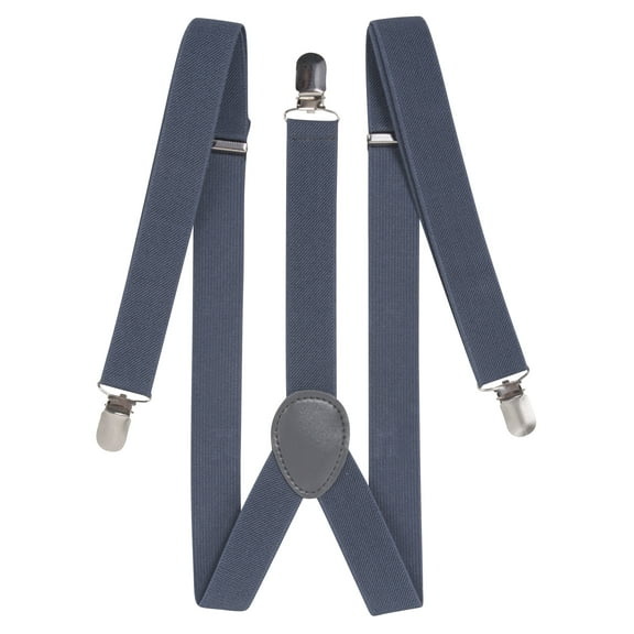 Men's 1 Inch Wide Solid Adjustable Suspenders, Dark Grey