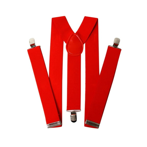 Men's 1 Inch Wide Solid Adjustable Suspenders, Red
