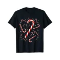 thumbnail image 1 of Men's 100% Cotton 180gsm Heavyweight Candy Cane Christmas T-Shirt - Black with, 1 of 2