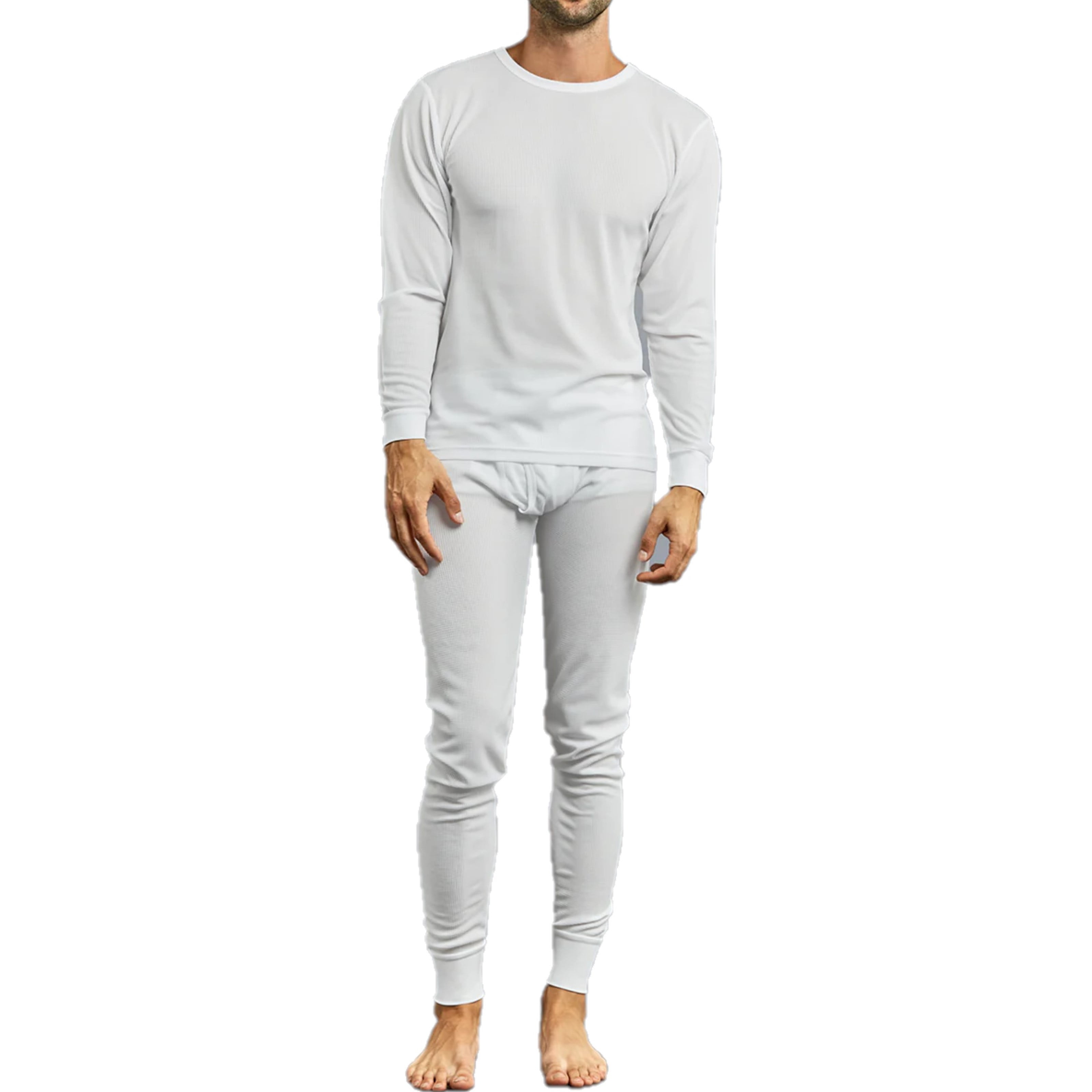 Men's 100% Cotton 2-Pc Long Thermal Underwear, White L, 1 Set