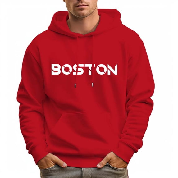 Men's 100% Cotton BOSTON Hoodie 330g Thick Pocket Hood