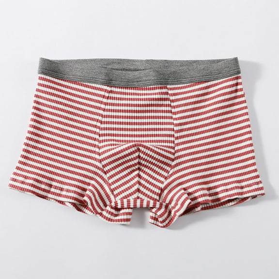 Men's 100% Cotton Boxer Briefs, Red Striped, Comfortable Breathable, Wide Elastic Waistband, Size L