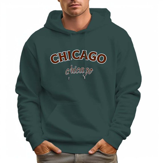 Men's 100% Cotton CHICAGO Hoodie 330g Thick Pocket Hood