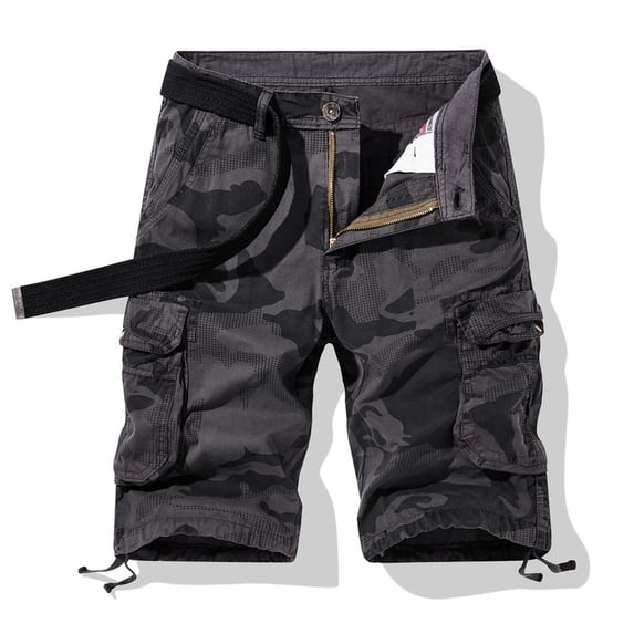 Men's 100% Cotton Camo Cargo Shorts, Multi Pockets Casual Work Shorts with Belt, Loose Fit Outdoor Knee‑Length Shorts