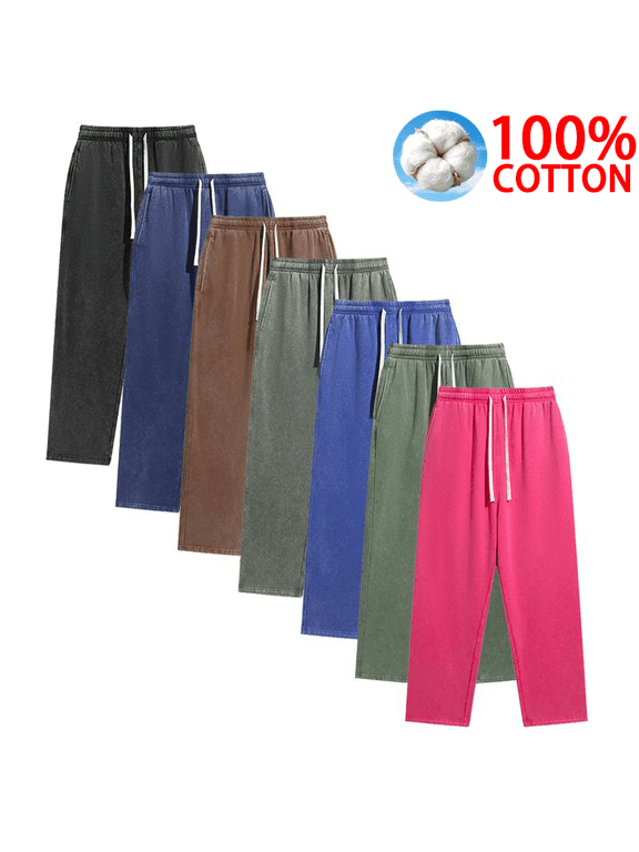 Men's 100% Cotton Cargo Pants, Loose Fit Multi‑Button Flap Pockets Drawstring Hem Work Trousers, Breathable Casual Outdoor Hiking Camping Pants XS‑3XL