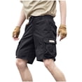 thumbnail image 1 of Men's 100% Cotton Cargo Shorts Workwear Multi Pocket Shorts Elastic Belt Relaxed Fit Casual Summer Hiking Shorts Big and Tall Size XS-3XL Black, 1 of 7