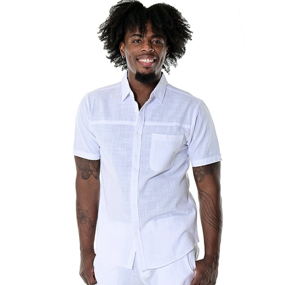Men's 100% Cotton Casual Summer Beach Button Down Short Sleeve Shirt by BOHIO