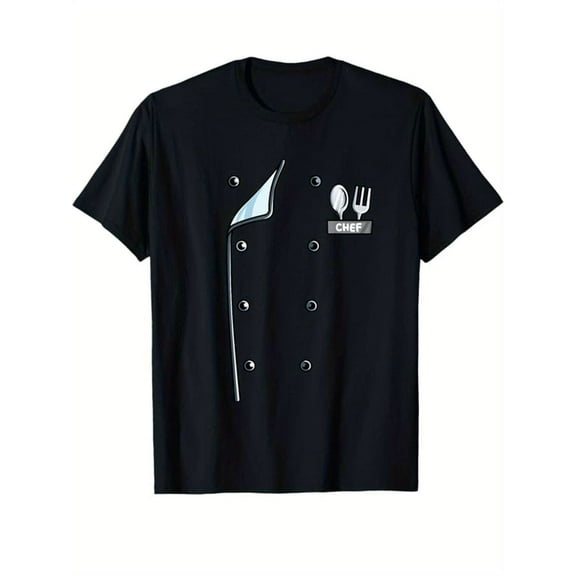 Men's 100% Cotton Chef Graphic T-Shirt - Loose Fit Crew Neck Short Sleeve Tee with Chef Hat & Utensil Print, Medium Stretch All-Season Casrt, Crew Neck Tee, 100% Cotton Shirt